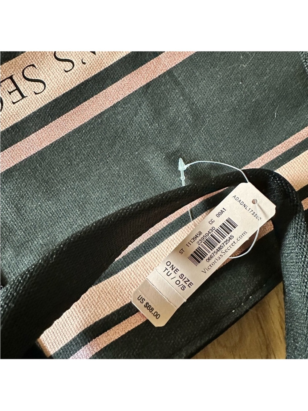 Victoria's Secret Black and Light Pink Striped Canvas Tote Bag Striped NWT new - Picture 5 of 5